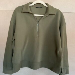 Adrianna Papell Olive Green Quarter-Zip Sweatshirt. Size L.